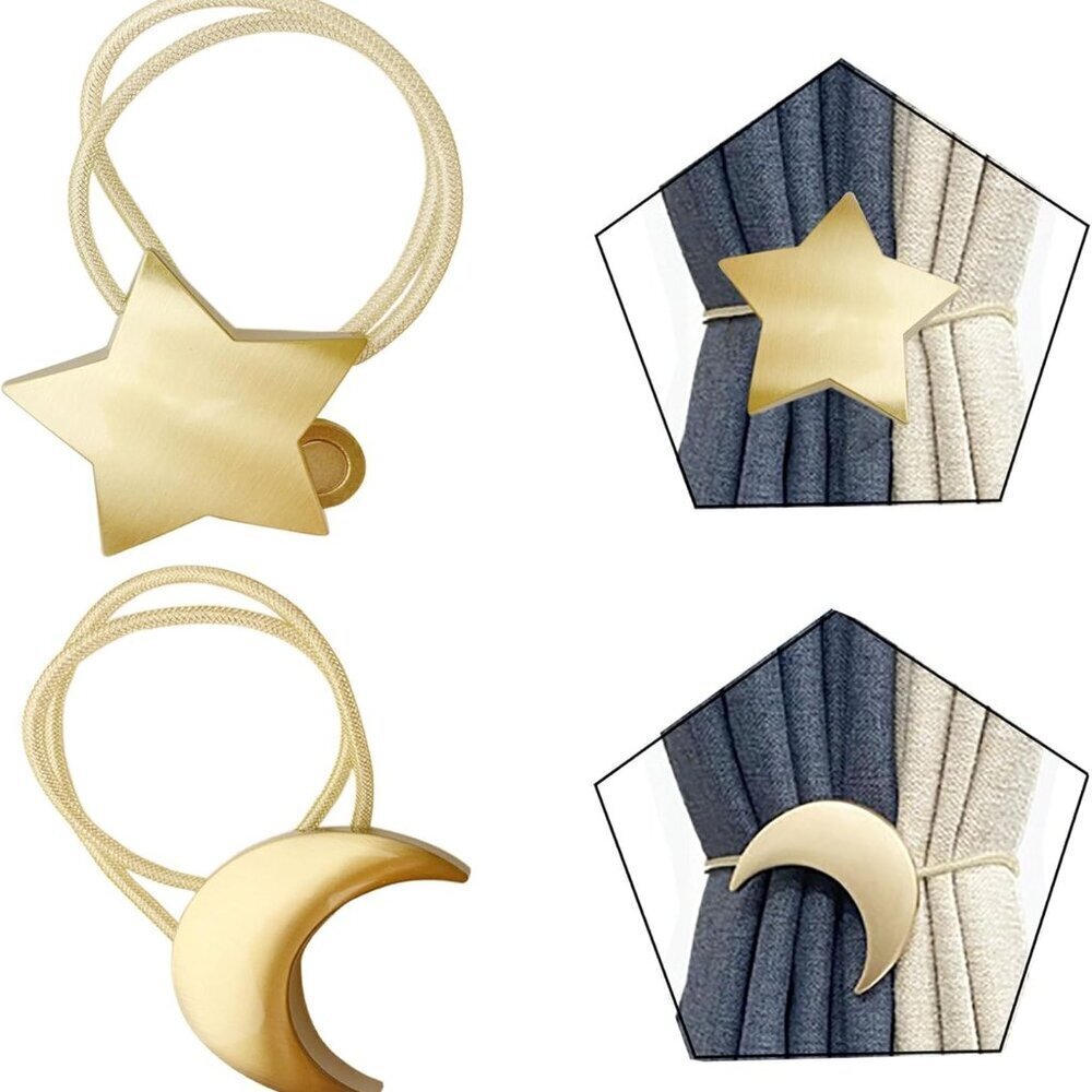 Gold Moon Star Magnetic Curtain Tiebacks 1 Pair Holdbacks